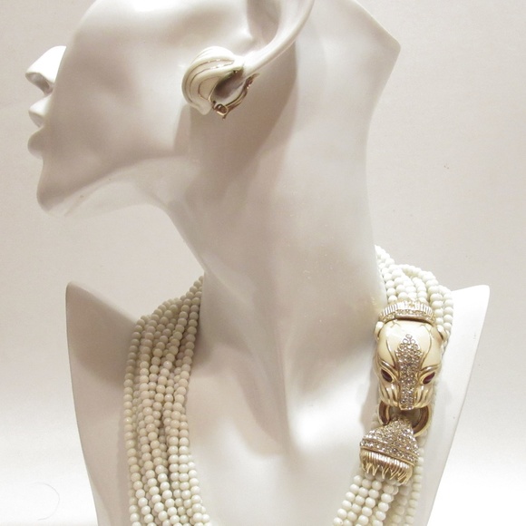 Vintage Ciner Tiger Faux Ivory Torsade Necklace - Picture 3 of 8